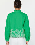 Threaded Bloom Long Sleeve Top-Spring Green