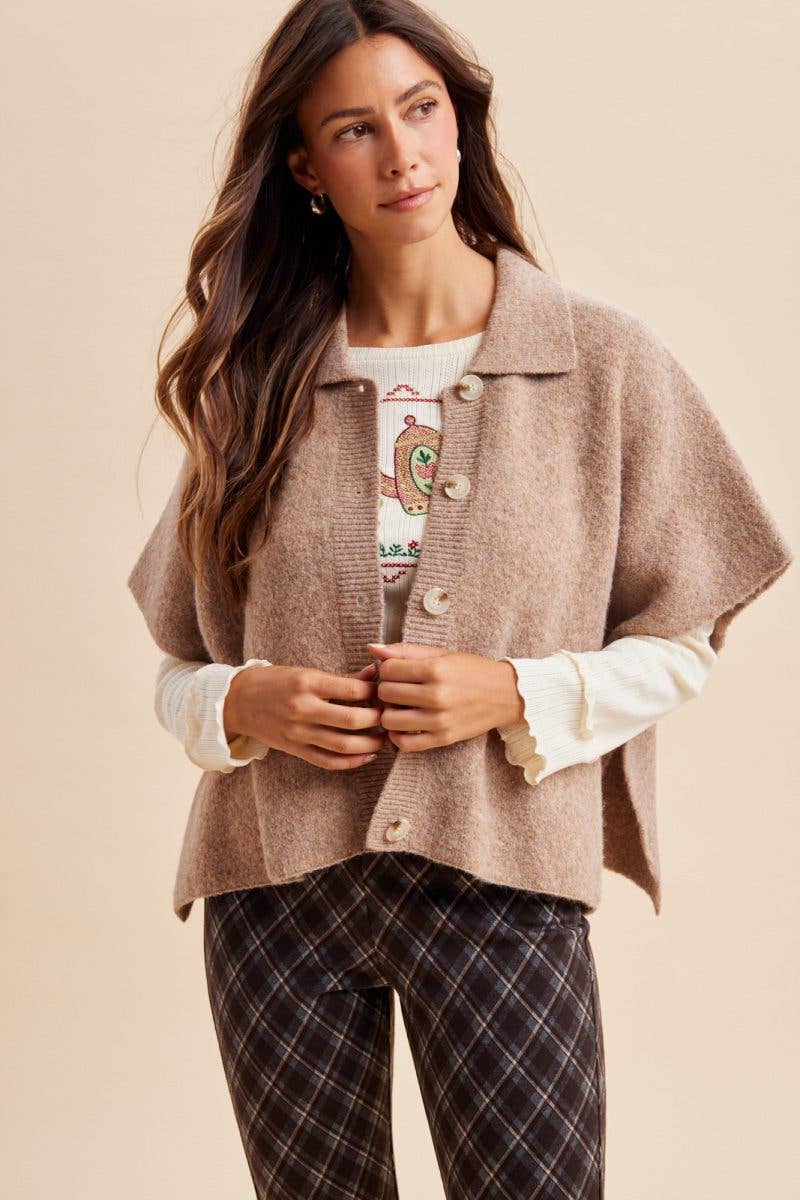 Softly Spoken Sweater Cape Cardigan-Latte