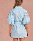 Sweet Flora Puff Sleeve Dress-Sky Blue