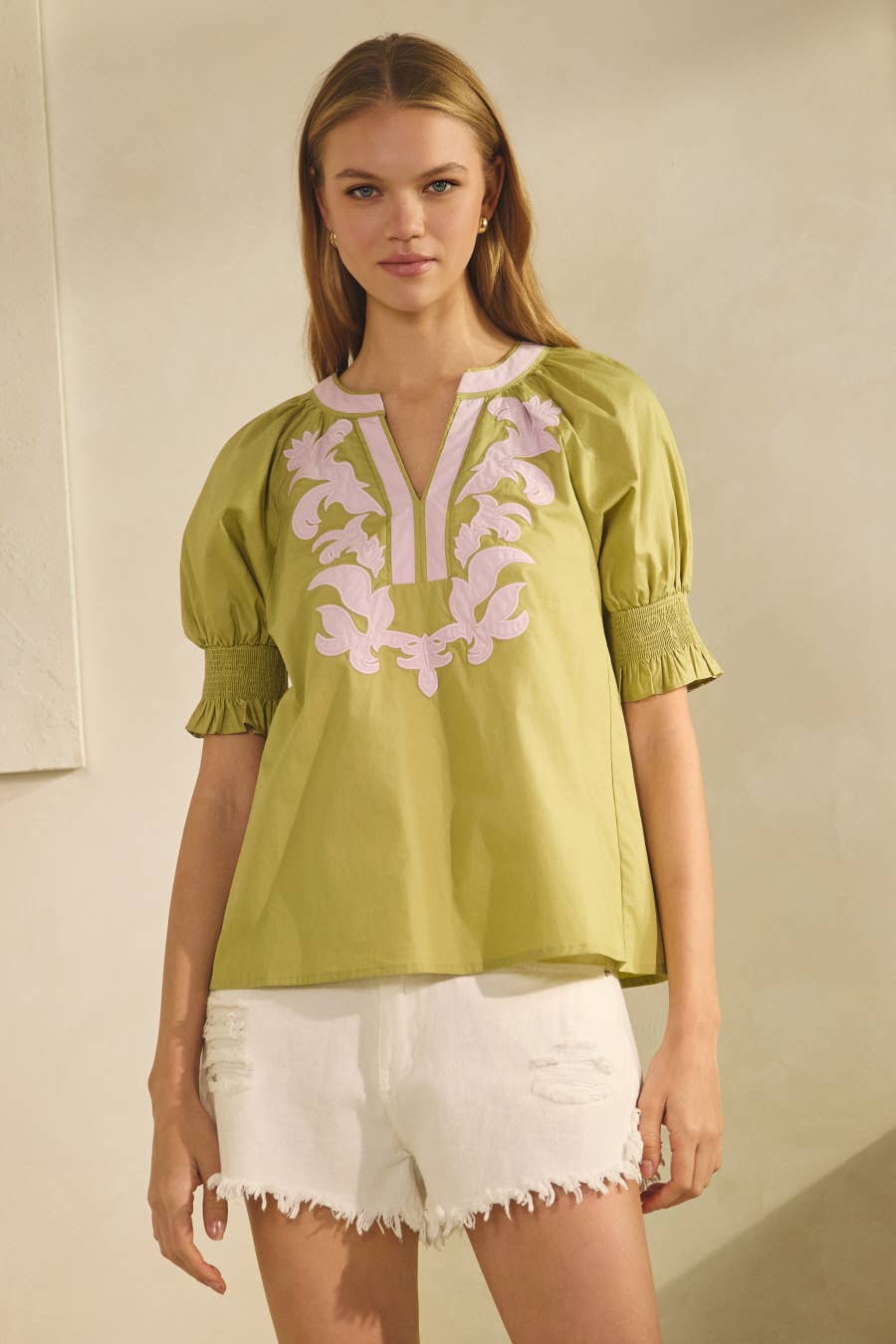 Sun-Chasing Poplin Top-Basil
