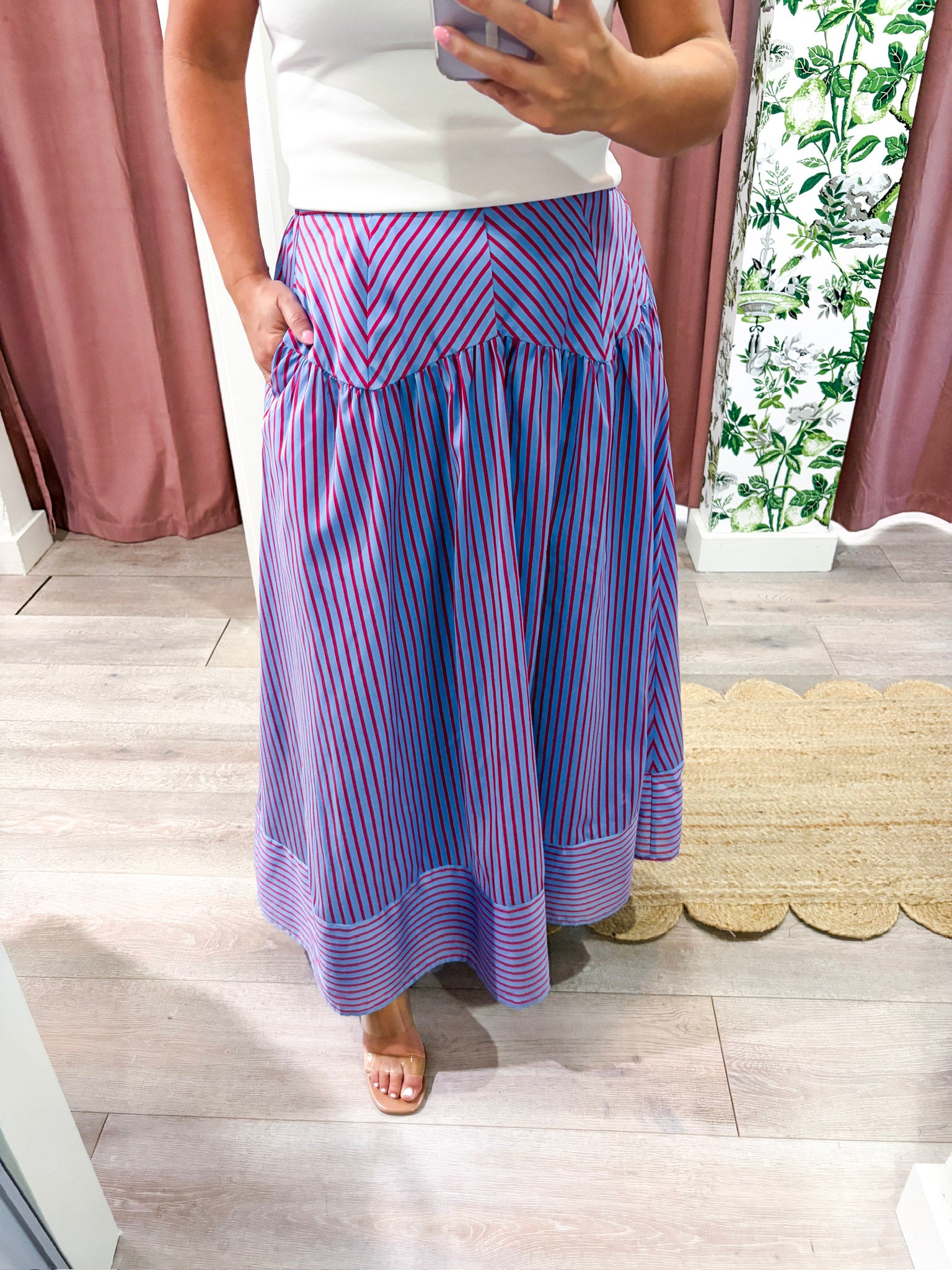 Breton Midi Skirt-Peri/Red