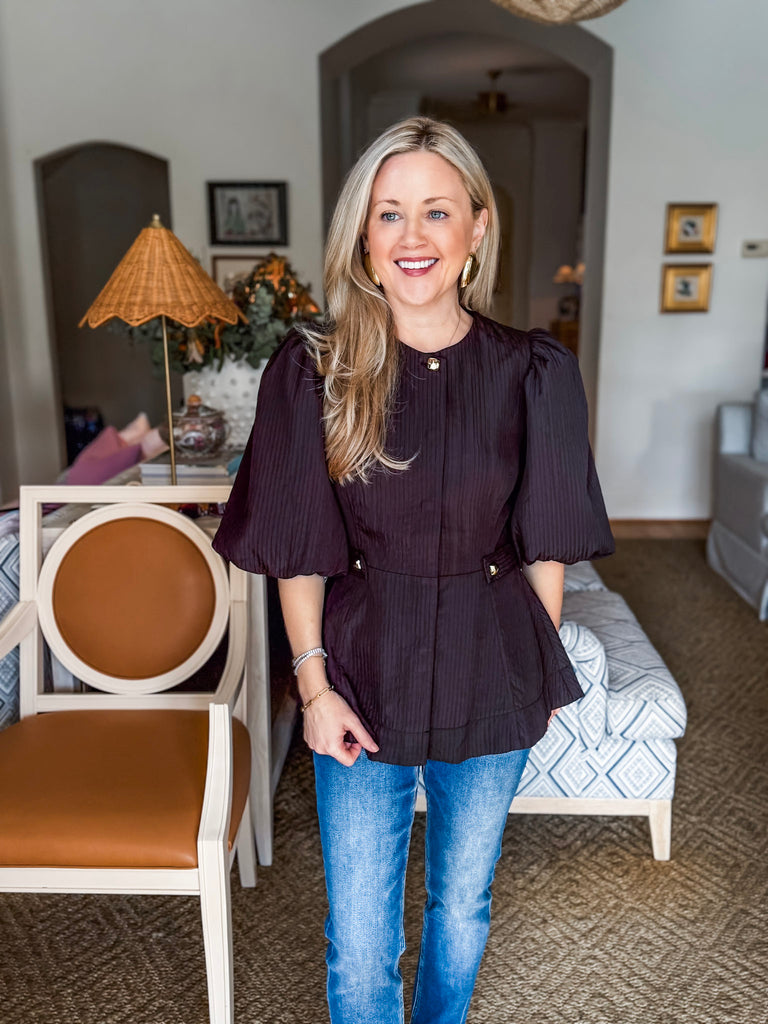 Cityscape Chic Peplum Top-Black