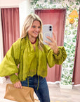 Rosamund Puff Sleeve Top-Olive