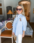 Sweetest Best Friend Embroidered Top- Blue/White