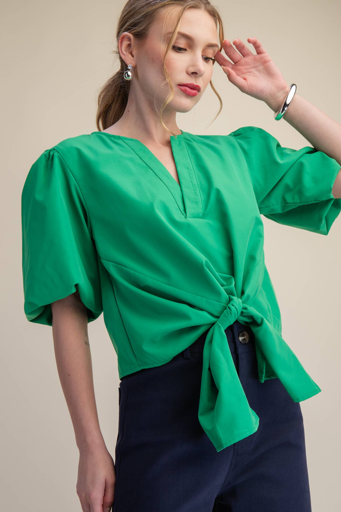 Dahlia Puff Sleeve Top-Green