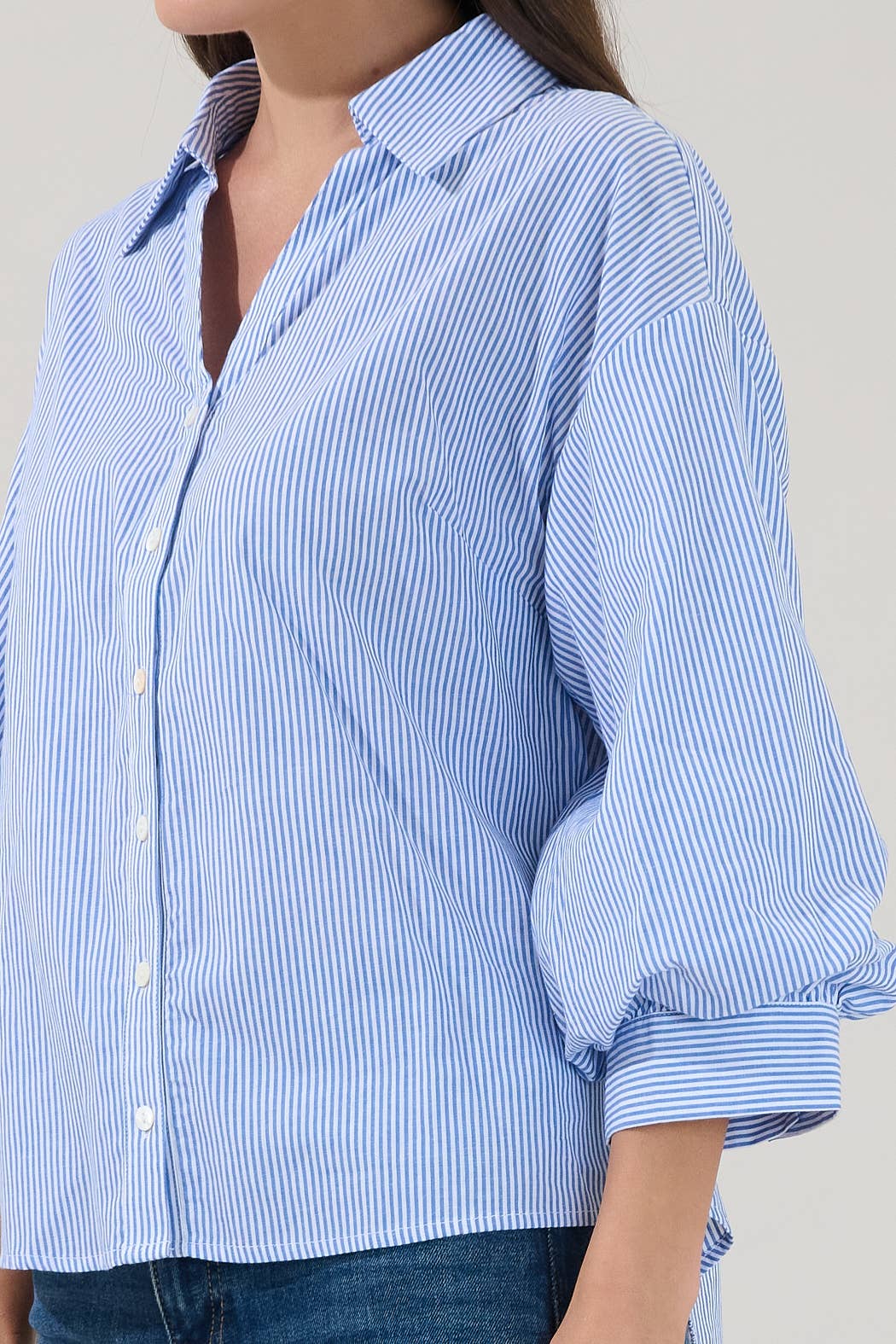 Chalet Button Down Top-Blue/White