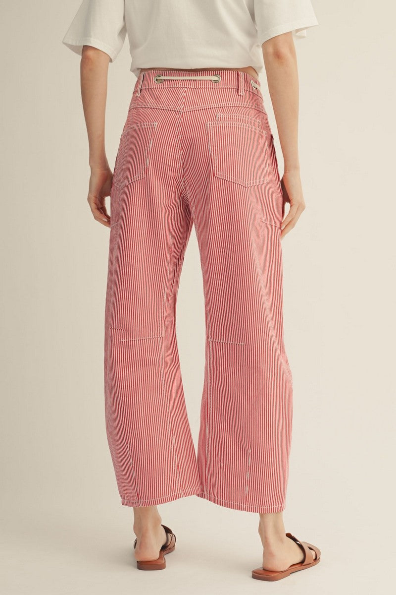 Maritime Stripe Barrel Pants-Red