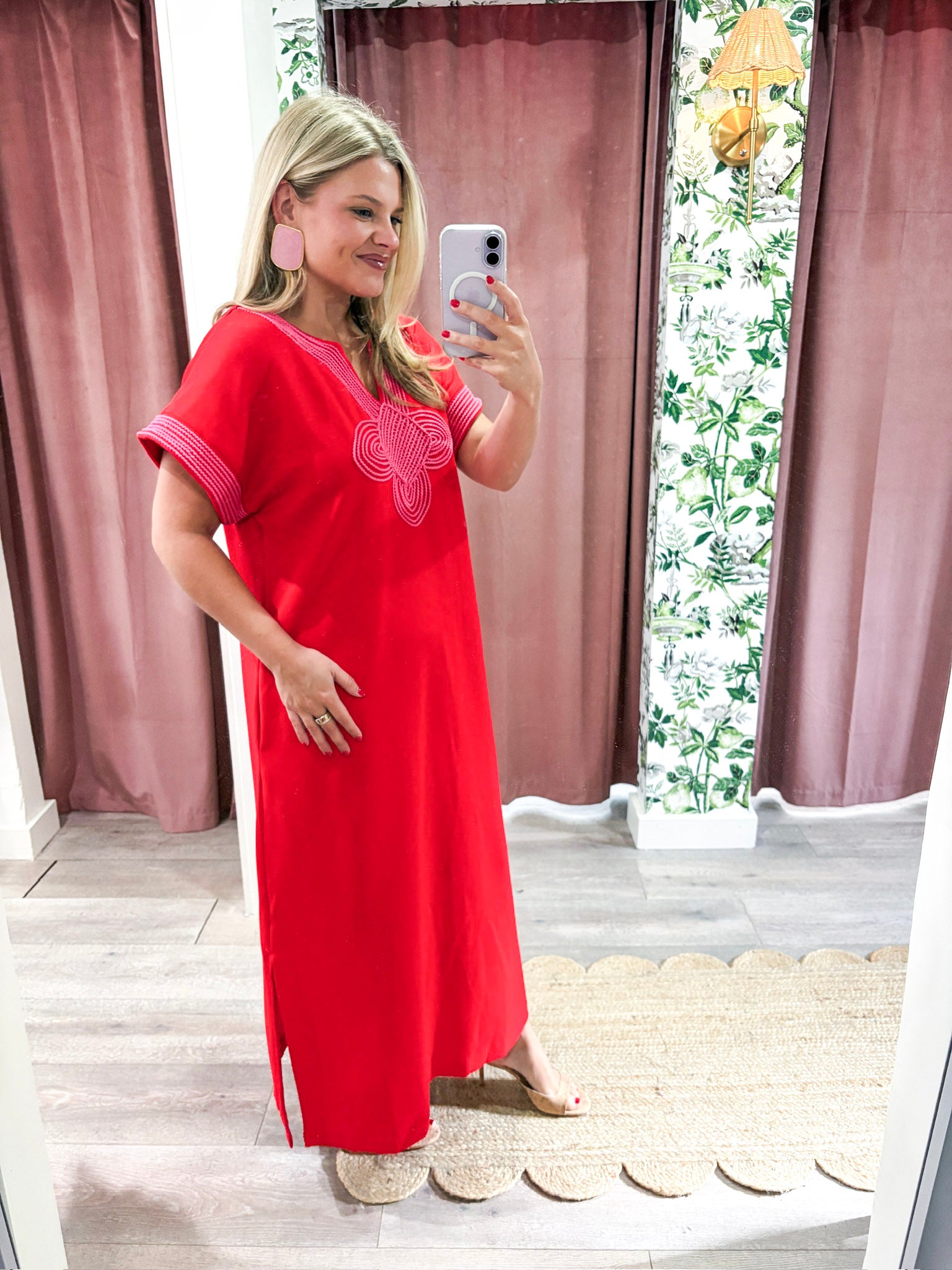 Tropical Dream Midi Dress-Tomato Red
