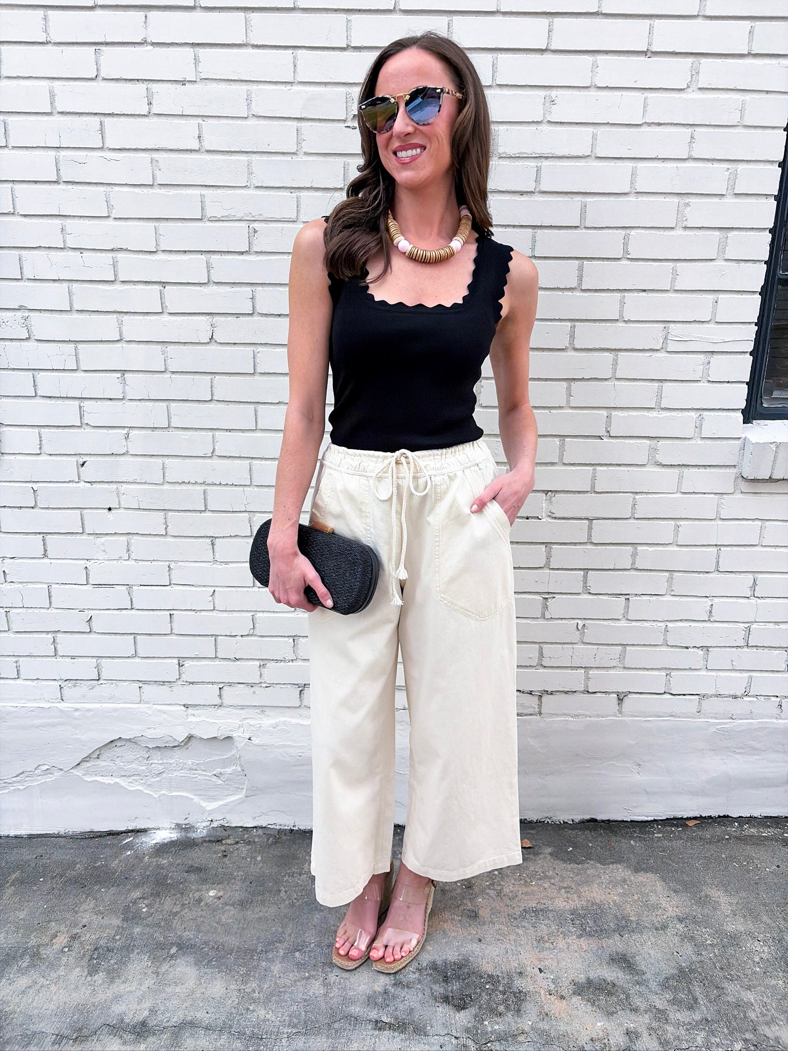 Lila Scallop Knit Top-Black