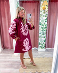 Isla Floral Baroque Dress-Burgundy