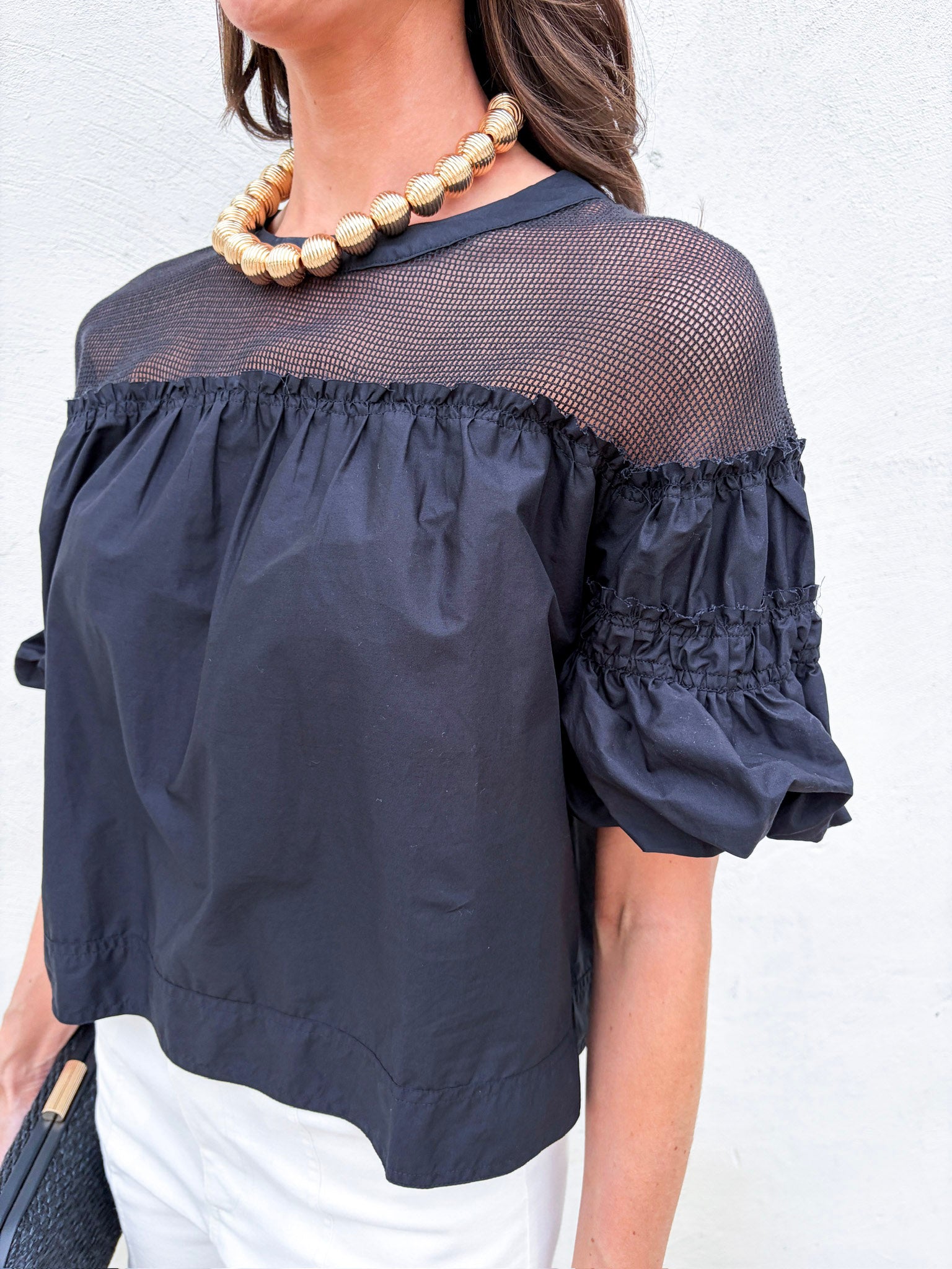 Sheer Romance Bubble Top-Black