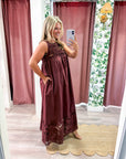 Desert Breeze Lace Maxi Dress-Chocolate