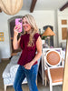 Skyline Chic Pleated Top-Burgundy