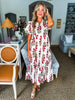 Flora Whim Midi Dress-Red/Ecru
