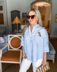 Sweetest Best Friend Embroidered Top- Blue/White