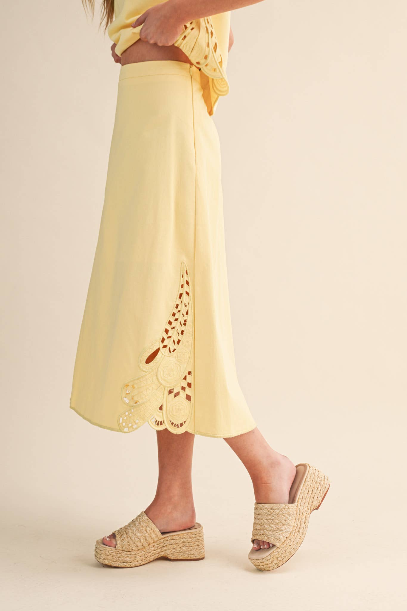 Right Feels Embroidered Skirt Set- Lemon Yellow