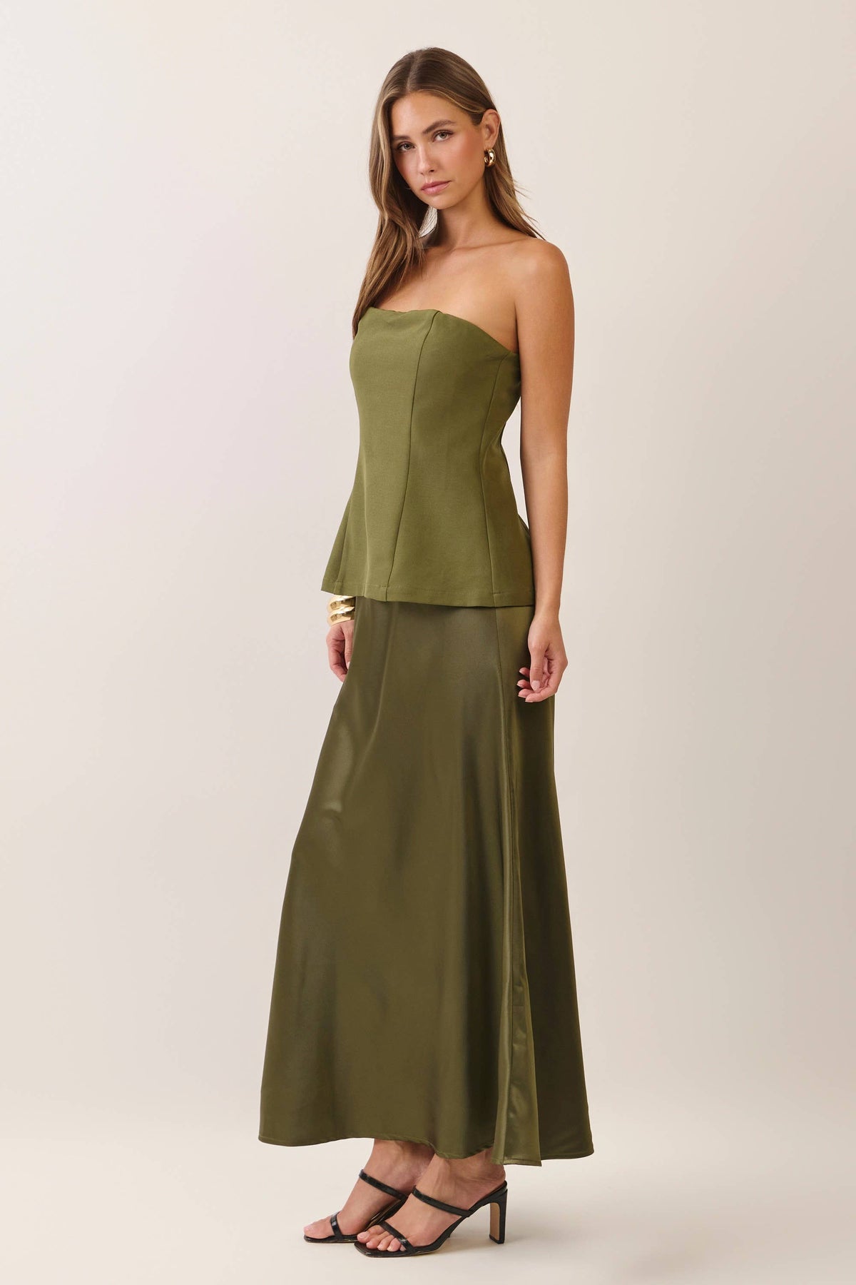 Satin Siren Maxi Dress-Olive
