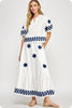 Cherry Blossom Embroidered Top-Off White/Navy