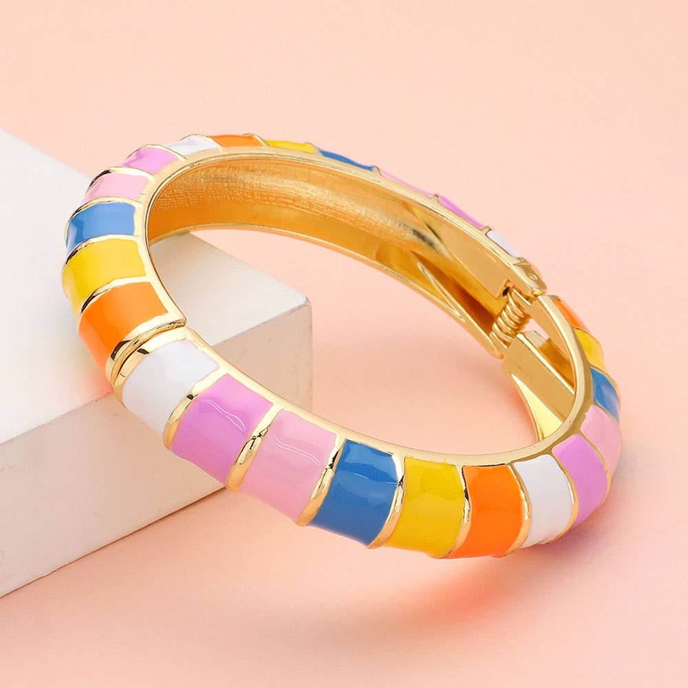 Enamel Bamboo Hinged Bangle Bracelet-Multi
