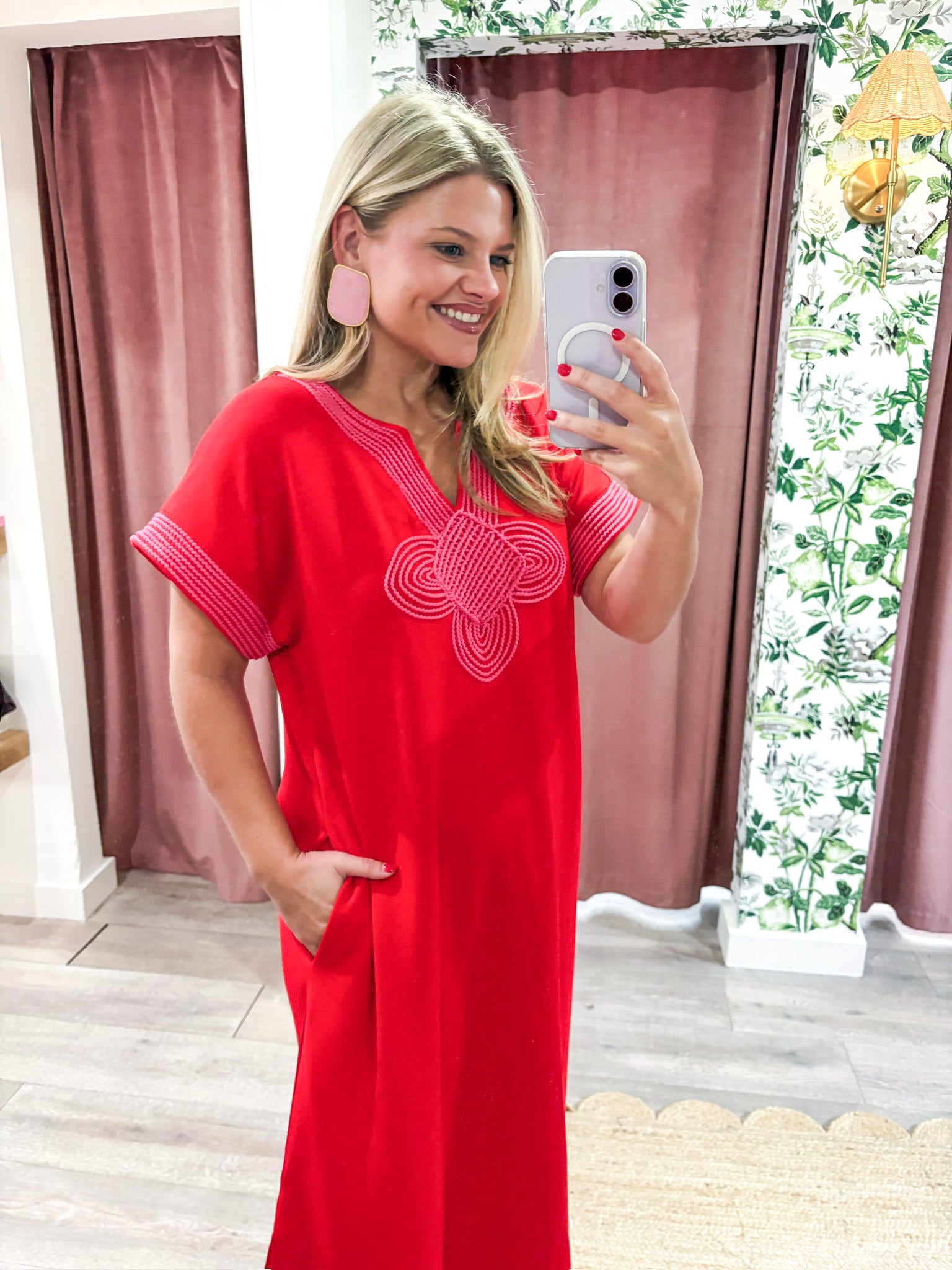 Tropical Dream Midi Dress-Tomato Red