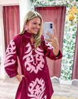 Isla Floral Baroque Dress-Burgundy