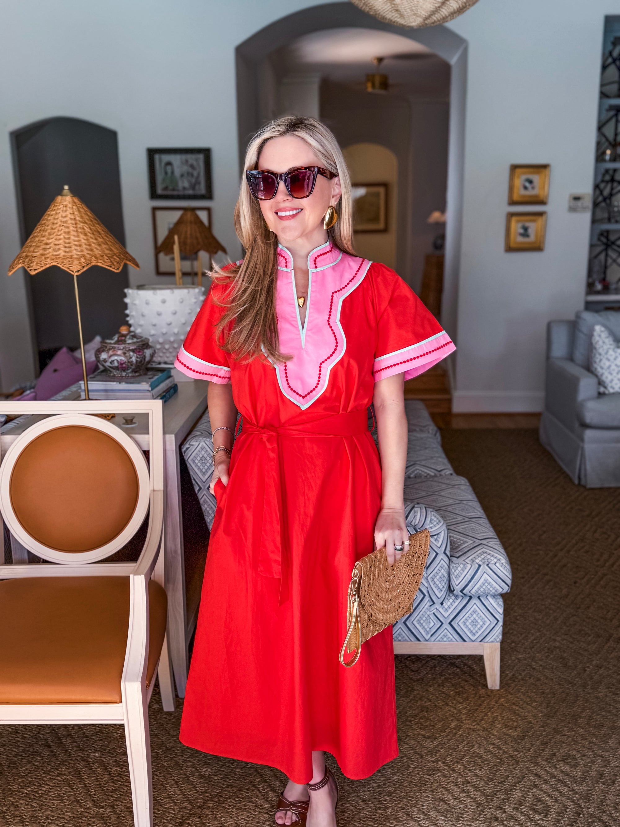 Market Walks Belted Dress-Orange Red