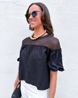 Sheer Romance Bubble Top-Black