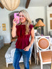 Skyline Chic Pleated Top-Burgundy