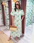 Peacock Puff Sleeve Midi Dress