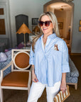 Sweetest Best Friend Embroidered Top- Blue/White