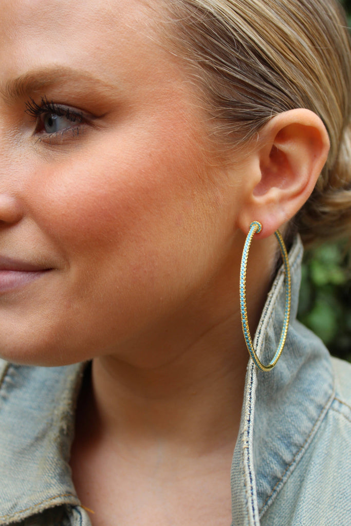 Large Pave Turquoise Hoops