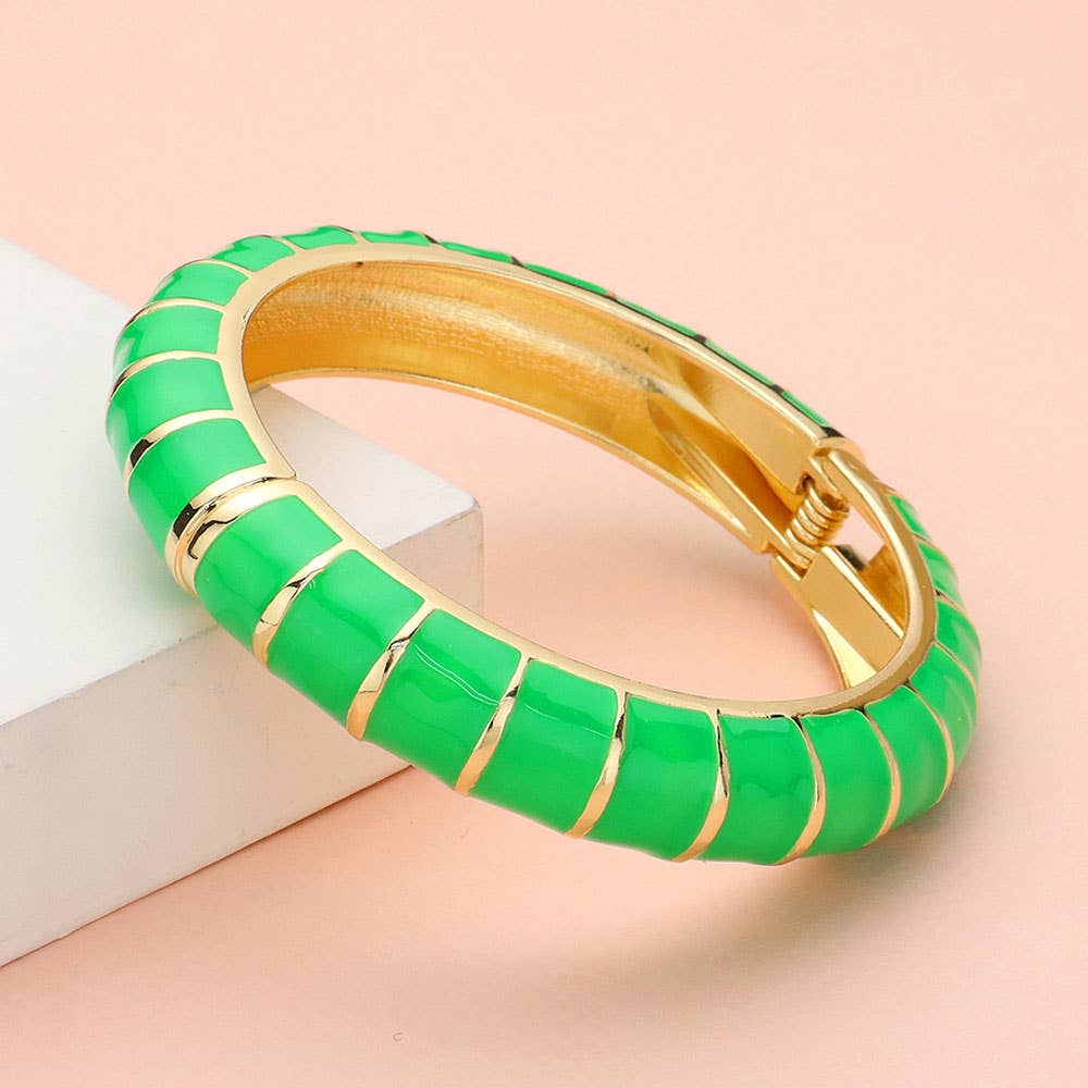 Enamel Bamboo Hinged Bangle Bracelet-Green