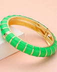 Enamel Bamboo Hinged Bangle Bracelet-Green