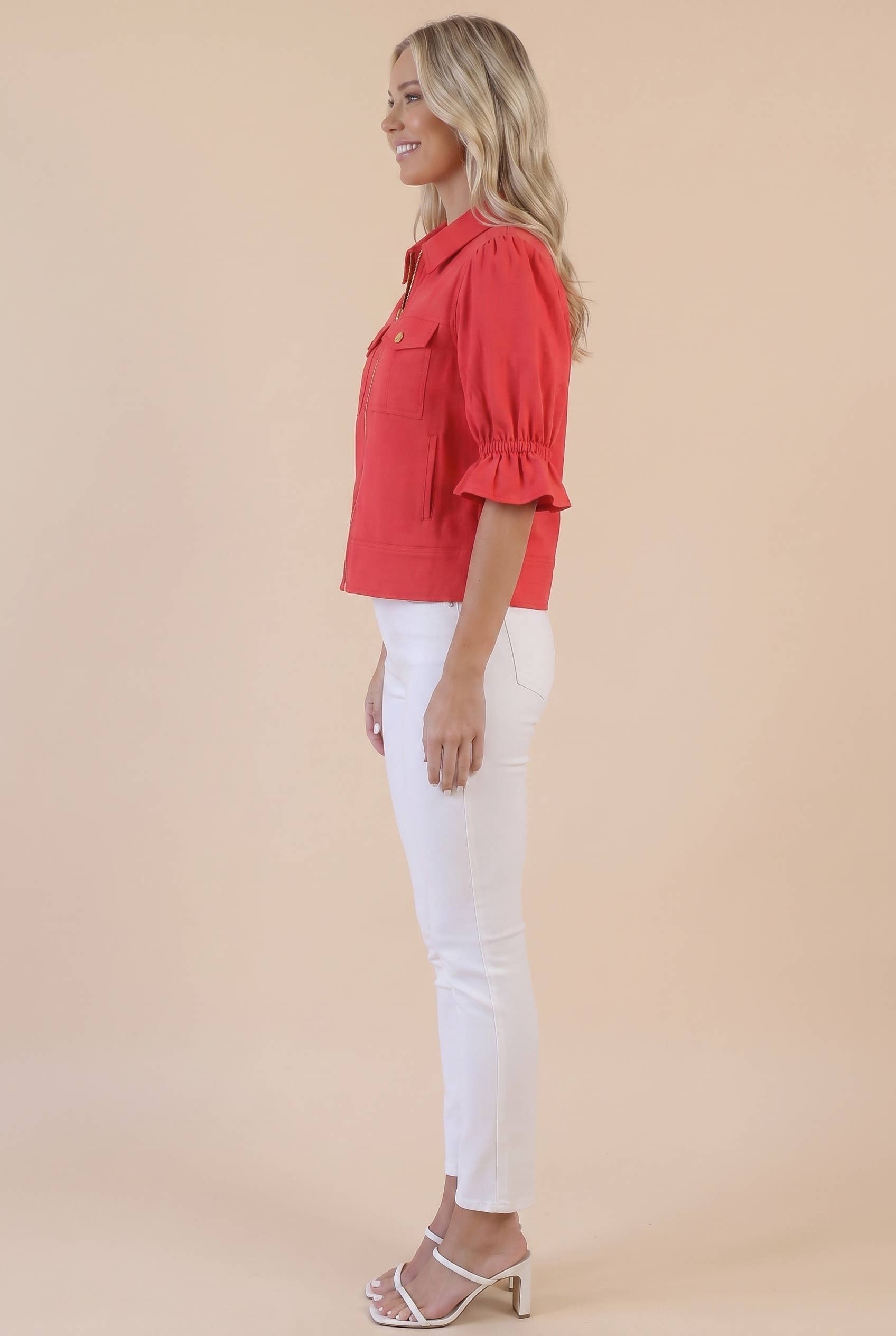 Seaside Zipper Front Jacket-Red