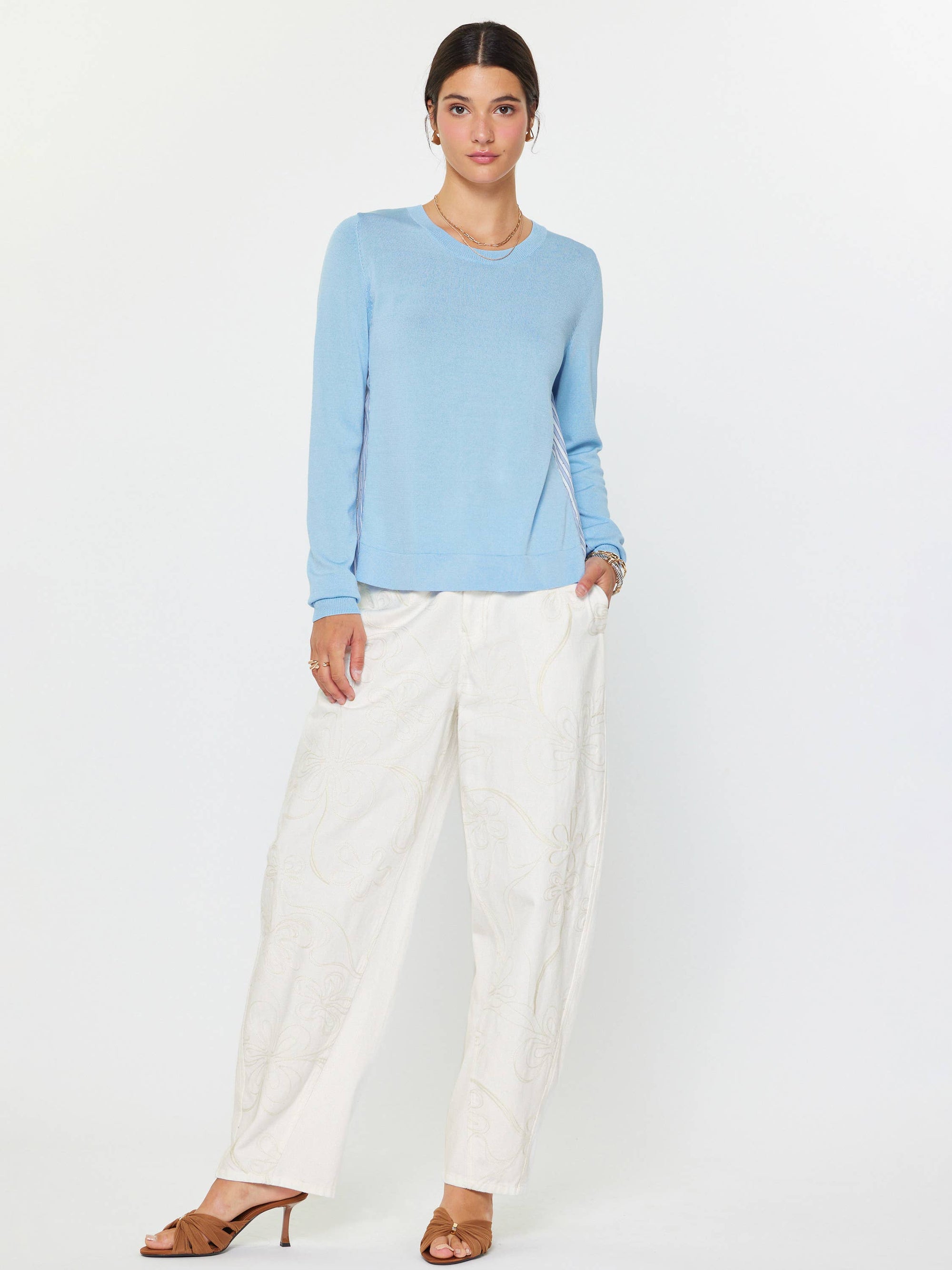 Breezy Stripes Mixed Media Top-Blue