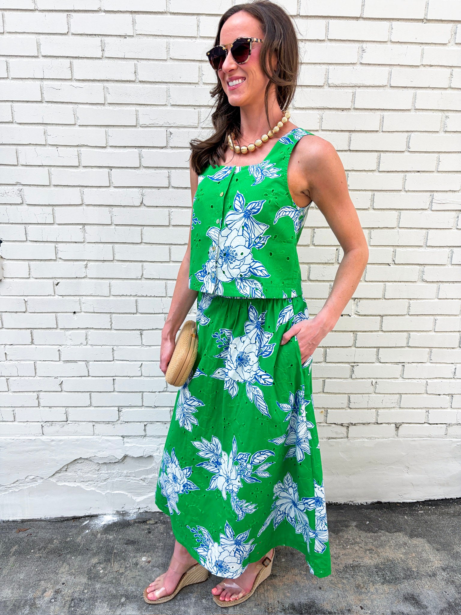 Soft Bloom Midi Skirt-Green