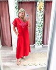 Tropical Dream Midi Dress-Tomato Red