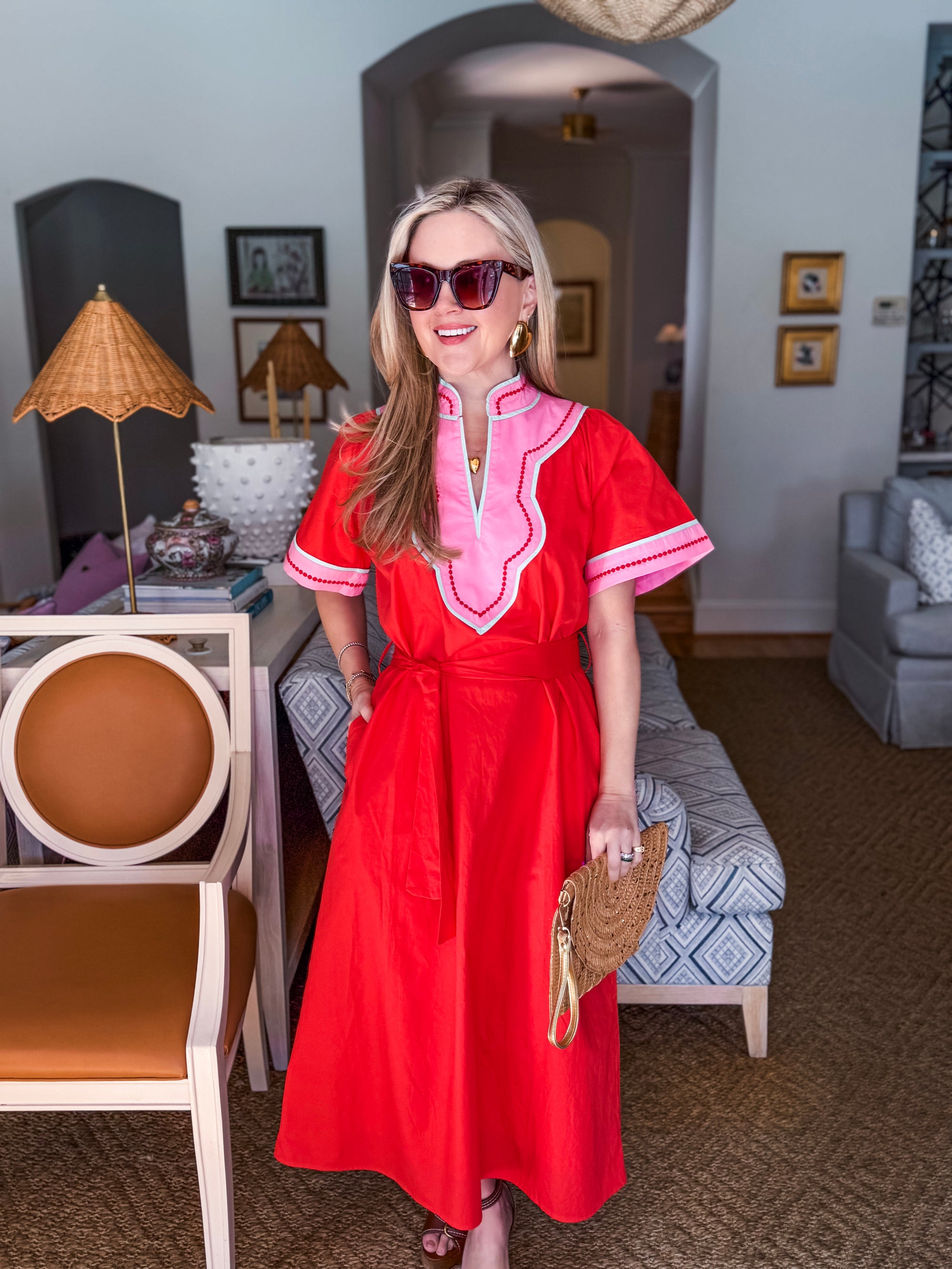 Market Walks Belted Dress-Orange Red