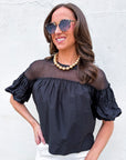 Sheer Romance Bubble Top-Black