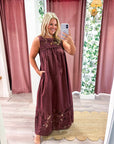 Desert Breeze Lace Maxi Dress-Chocolate