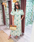 Peacock Puff Sleeve Midi Dress