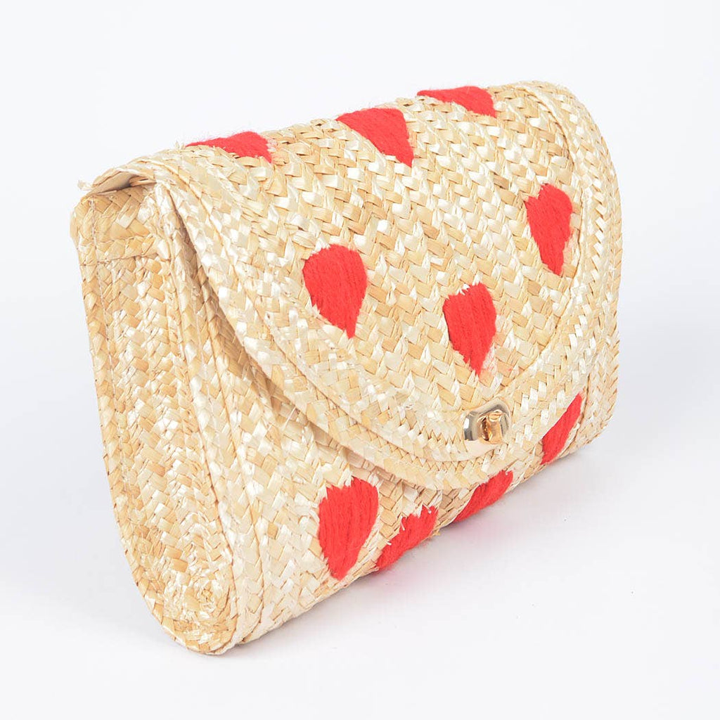 Kiss Kiss Heart Straw Clutch