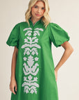 Floral Majesty Shift Mini Dress-Kelly Green
