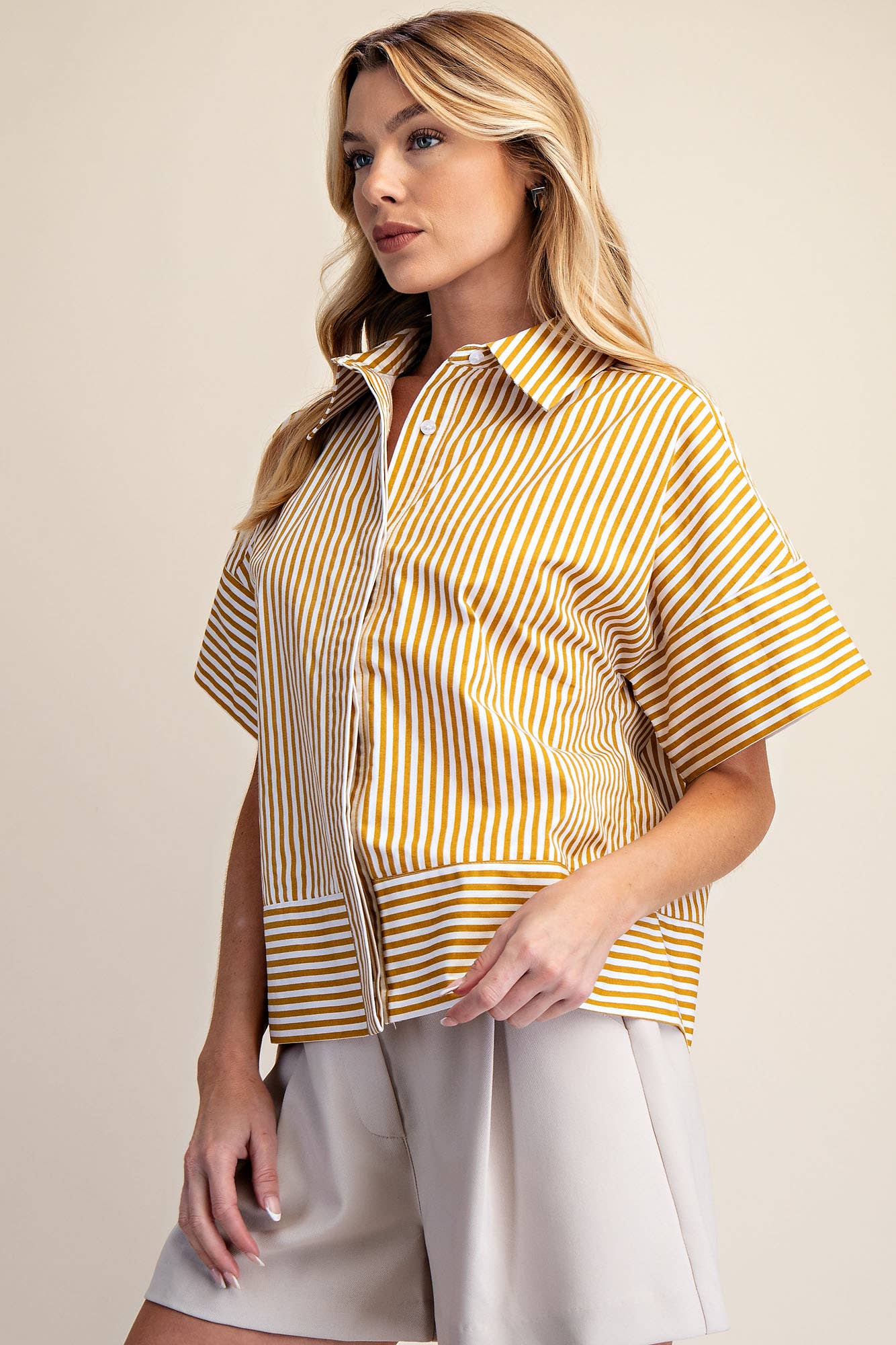 Portside Button Down Top-Yellow