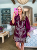 Harvest Charm Embroidered Mini Dress-Merlot