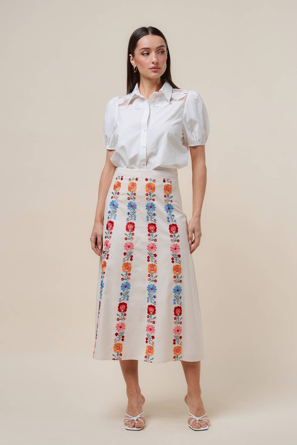 Floral Harmony Embroidered Midi Skirt