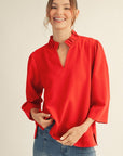 Eloise Ruffle Collar Top-Red