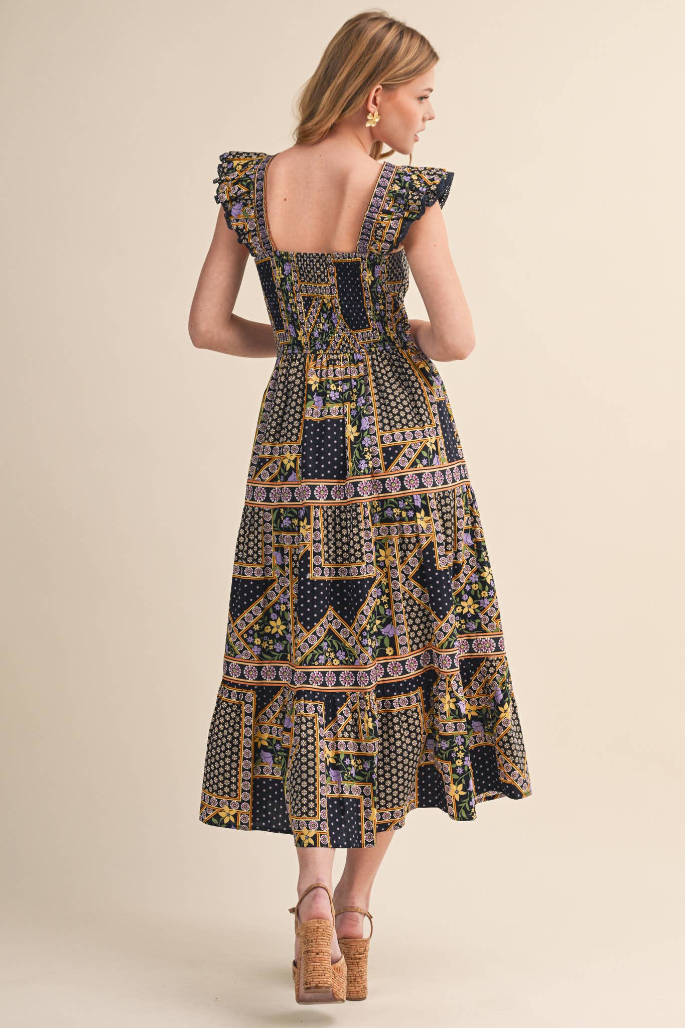 PREORDER: Sweet Spell Floral Midi Dress-Navy