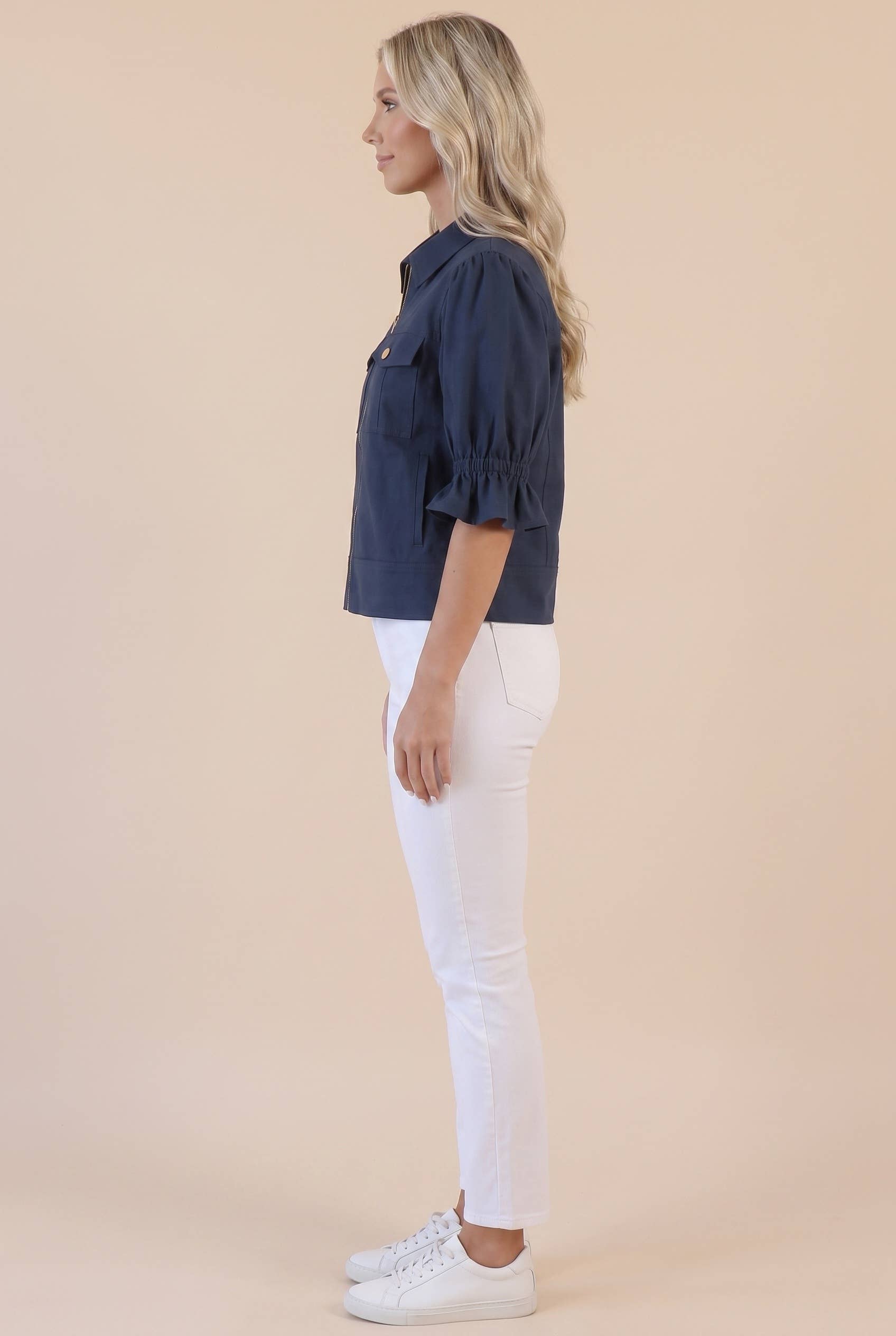 Seaside Zipper Front Jacket-Navy