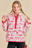Christmas Toile Printed Quilted Jacket-Red